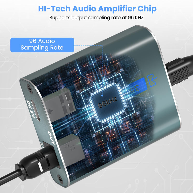 Analog to Digital Converter 96Khz 3.5mm Jack AUX to Optical Audio Adapter Aluminum RCA to Optical Audio Converter with with Optical Cable and 3.5mm to RCA Cable ADC 3.5mm AUX to Optical 1