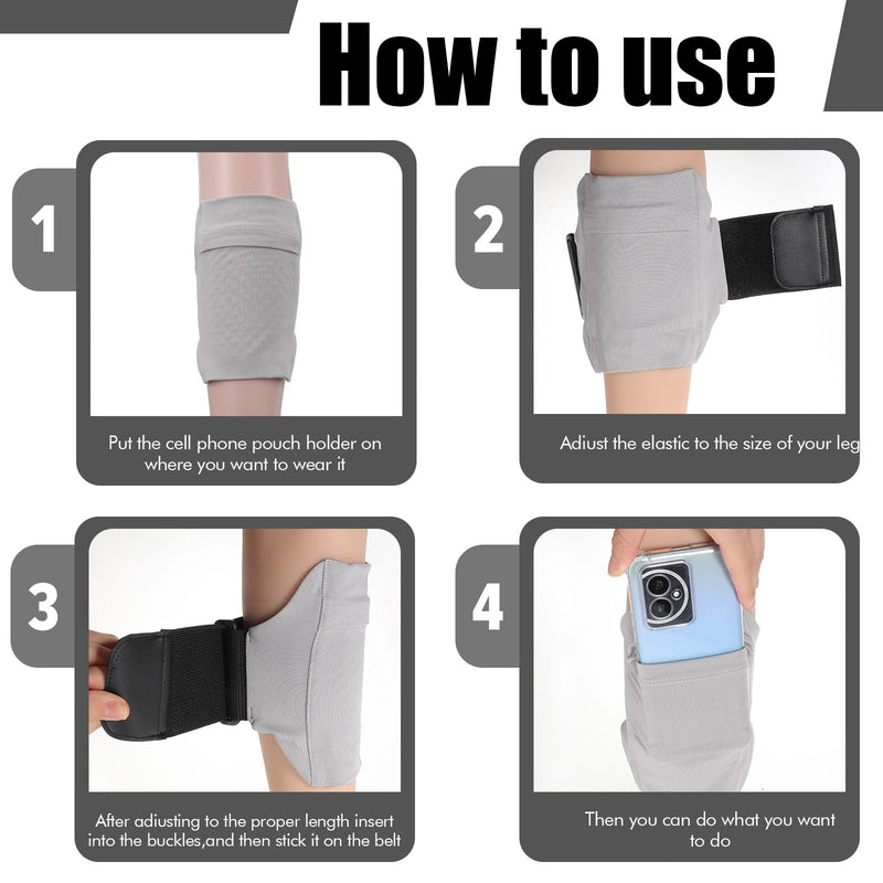 Leg Phone Holder, Thigh Phone Holder, Cellphone Leg Straps, Non Slip Ankle Wallet, Adjustable Smartphone Arm Pouch, Sports Armband for Equestrian, Jogger, Running, Workout, Hiking, Motorcycle (Gray)