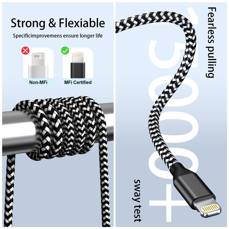 3 Pack iPhone Charger 10 FT Apple MFi Certified Fast Charging Lightning Cable Nylon Braided High Speed Transfer Cord for iPhone 14 13 12 11 Pro Max XR XS X 8 7 6 Plus iPad and More