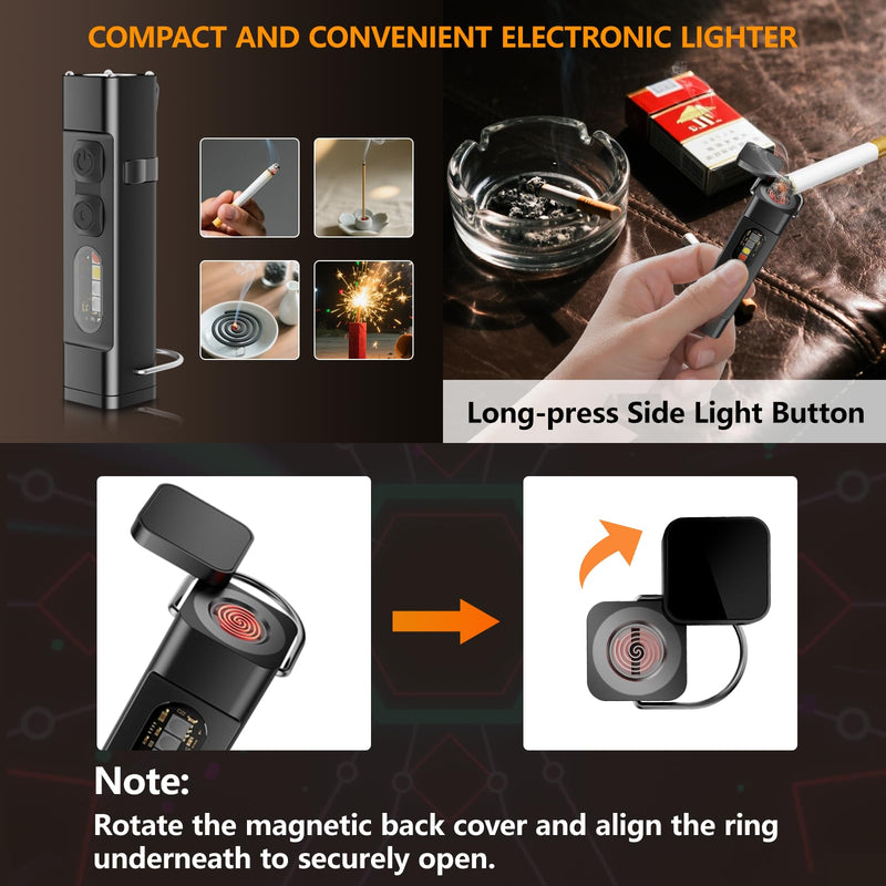  [AUSTRALIA] - SKYFIRE 2Pack Rechargeable EDC Flashlight with Electric Lighter,Clip and Magnetic Base,Mini Flash Lights with UV Red and White LED Light Portable Pocket Light for Outdoors Indoor Emergency Working