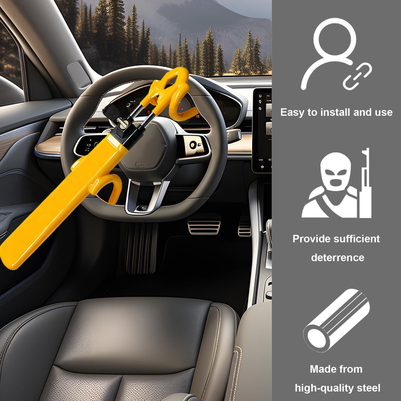 Steering Wheel Lock, Heavy Duty Anti-Theft Device Security Wheel Locking with 2 Keys, Adjustable Length Great Deterrent Wheels Lock for Truck SUV Van, Car Accessories (Yellow) Yellow