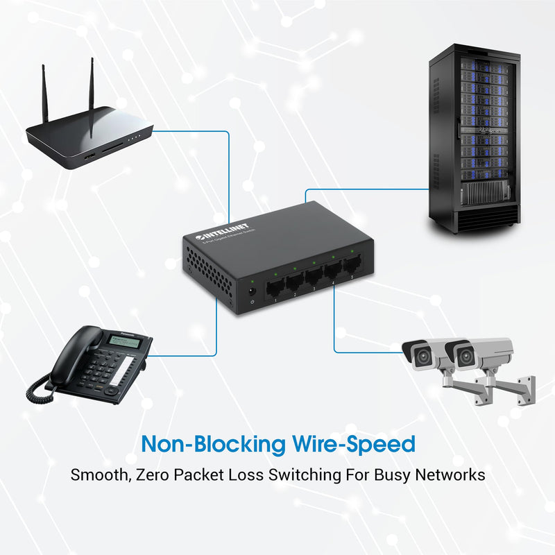 Intellinet 5-Port Gigabit Ethernet Network Switch, Ethernet Splitter - Unmanaged | Plug & Play | Auto Traffic Optimization | Fanless Metal Housing - for Computer Networking Hub, Desktop – 530378