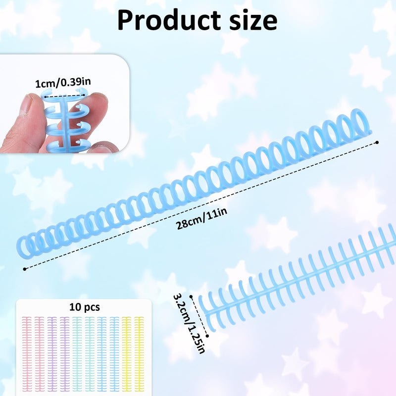 Colorful Comb Binding Spines, 10PCS Plastic Spiral Binding Coils 2/5 Inch Diameter Binder Spine 30 Ring Cinch Binding Wire Easy to Open Close Adding Binder Combs for Binding Machine Document Making