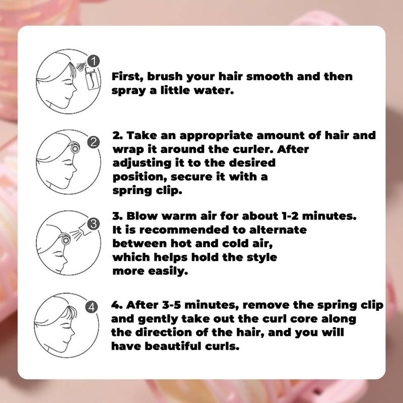 2Pcs Hairdressing Curlers Rollers Non-Slip Hair Curlers Rollers Comfortable Bangs Clips for Curling and Hair Styling (Pink)