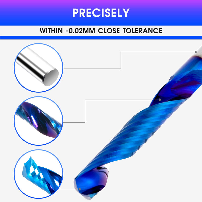 O Flute Upcut Spiral Rouer Bit,Carbide Single Flute End Mill 1/4"Shank,1" CL. 2-1/2"OVL Coated CNC Router Bit for Acrylic Aluminum Wood Cut Plastic PVC MDF (5, 1/8"D-3/4"CL-1/4"SHK*2-1/2L) 5