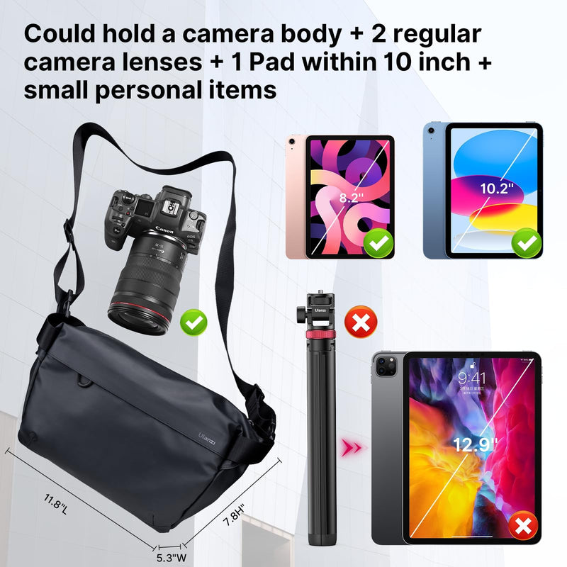 ULANZI Versatile Camera Shoulder Bag Photography Travel Messenger Portable | Travel Bag Accessories Stylish Crossbody DSLR Sling Bag Compatible with Sony Canon etc -BLACK 6L