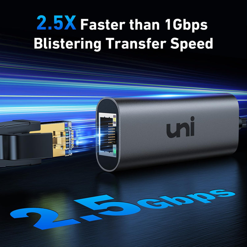 uni 2.5Gbps USB Ethernet Adapter, Ultra Speed USB 3.0 to RJ45 Adapter, Sturdy Aluminum Network Adapter, Wired LAN Compatible with iMac Pro, Dell XPS, Chromebook, Laptops, PC, NAS, Workstation, etc.