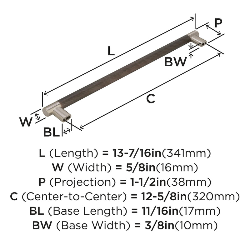 Amerock | Cabinet Pull | Satin Nickel/Oil-Rubbed Bronze | 12-5/8 inch (320 mm) Center-to-Center | Esquire | 1 Pack | Drawer Pull | Drawer Handle | Cabinet Hardware Satin Nickel/Oil Rubbed Bronze