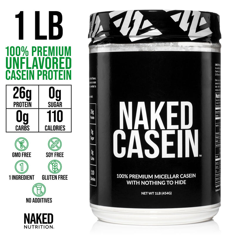 NAKED Casein - 1Lb Micellar Casein Protein - Bulk, Zero Carb, NSF Certified, GMO-Free, Gluten Free, Soy Free, Preservative Free - Stimulate Muscle Growth - Enhance Recovery - 15 Servings Unflavored 1 Pound (Pack of 1)