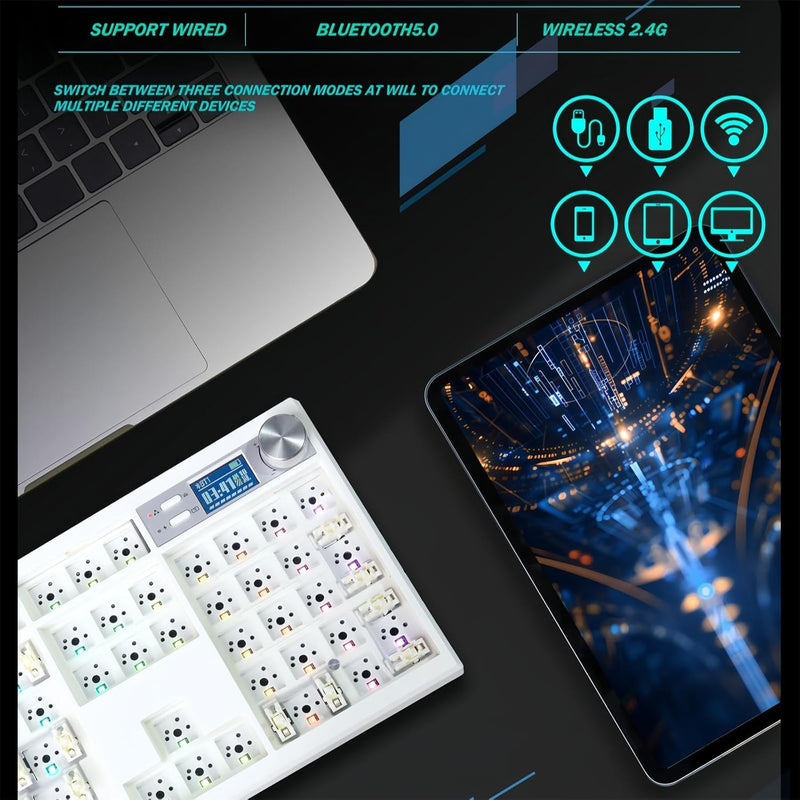 BOYI GMK104 Barebones Keyboard&35pcs HiFi Linear Switches,VIA Programable BT5.0/2.4GHz/Type-C Hot-Swap RGB Custom DIY Mechanical Keyboard WIith 5-Pin Pre Lubed Mount Cream Silent Switch