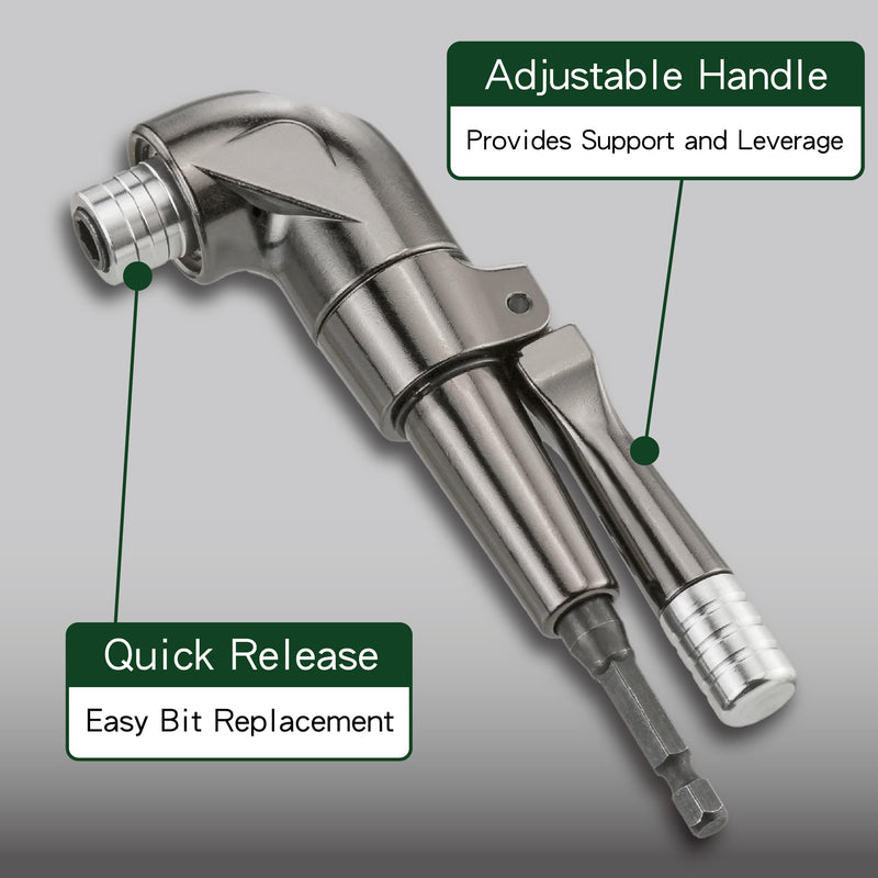 KESI Tool 1/4" Dr Impact Right Angle Drill Attachment, Right Angle Drill, 360° Rotating Head, 90° Adjustable Handle, Quick-Release Mechanism, Compatible with Impact Drivers & Manual Tools 1/4" Drive