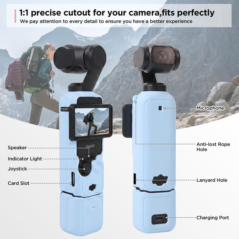 Case for DJI Osmo Pocket 3 / Xtra Muse Camera, Pocket 3 Accessories | Soft Silicone Protective Case, Comes with 2 Sets of Screen and Lens Protective Films and a Wrist Strap (Sky Blue) Sky Blue