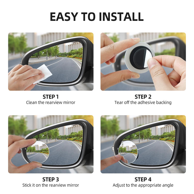 Blind Spot Mirror for Car (2 Pack) - HD Frameless Wide-Angle Convex Mirror for Side View Mirror Blindspot - 2 Inch Round Self Adhesive Angle Adjustable Blind Spot Mirrors for Car, SUV, Trucks Silver