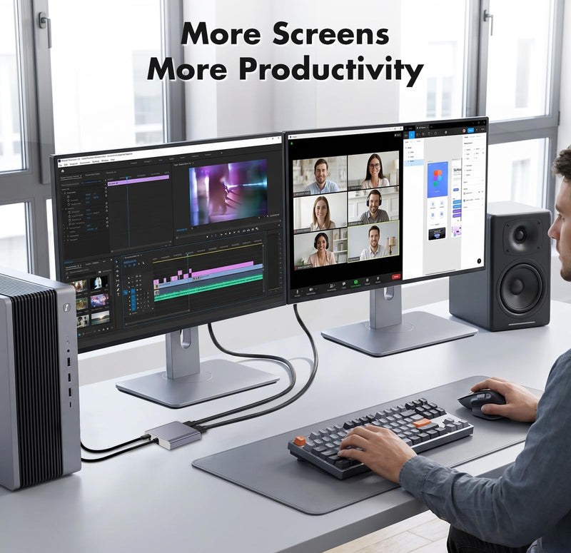 DisplayPort to Dual HDMI Adapter 1 in 2 Out, 4K@60Hz DP to HDMI Splitter for Dual Monitors, Extended Display MST Hub for Windows PC, NVIDIA/AMD Graphics Card [Mac OS Mirror Only]