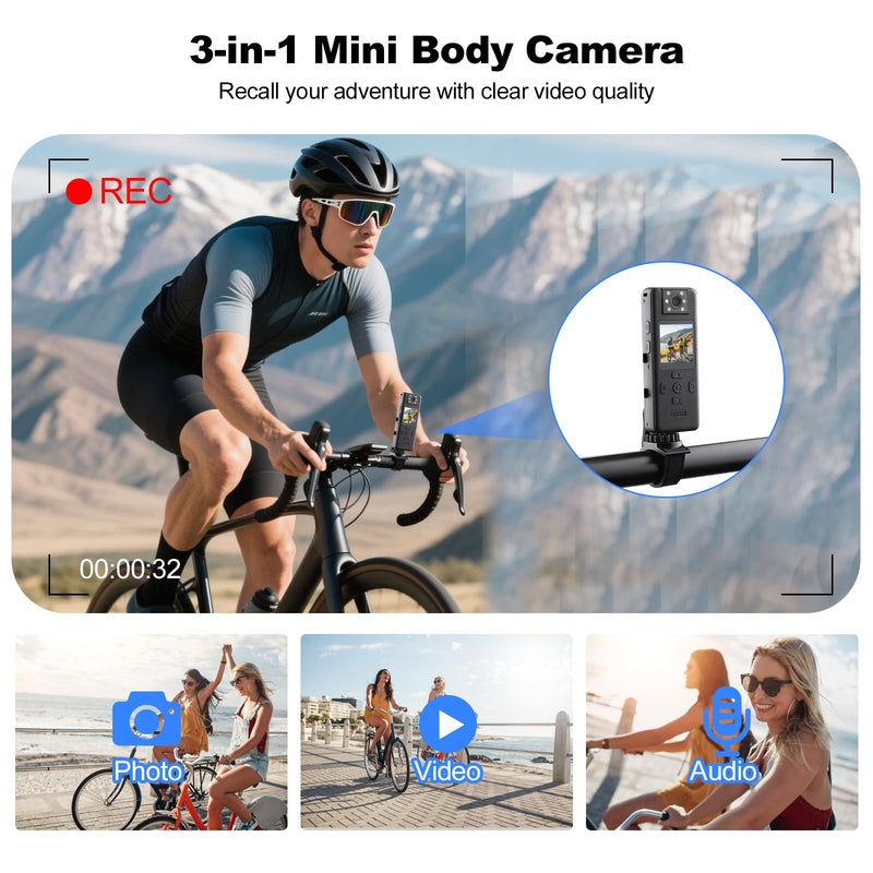 dahocamgo 4K Body Camera with Audio, Wearable Cam | 180° Rotating Lens, 6H Battery, IR Night Vision, Mini Cam for Pet, Office, Law Enforcement, No Wi-Fi, No SD Card 1.3in Screen