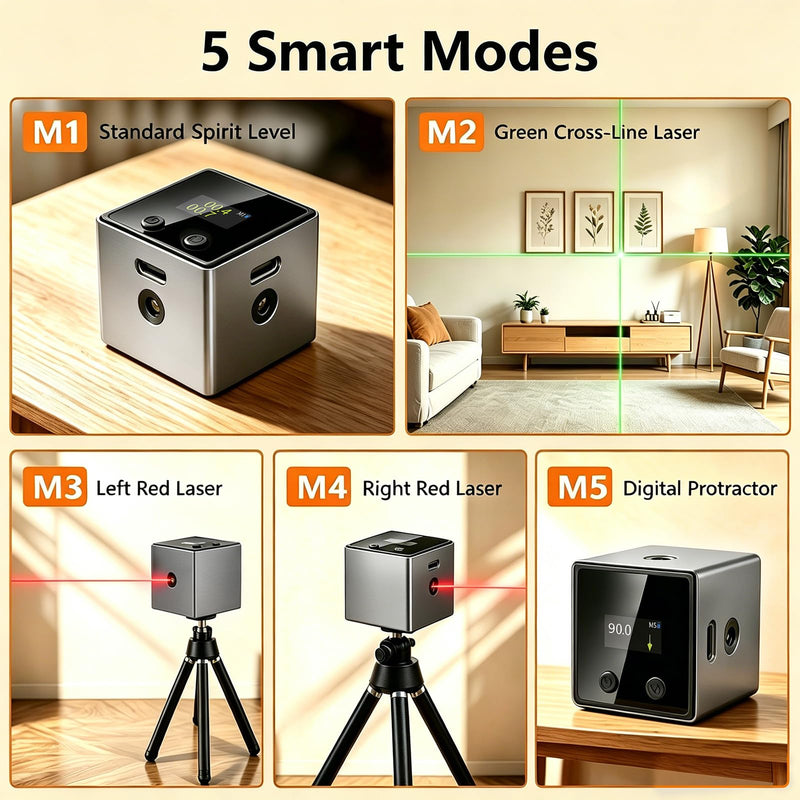 5-in-1 Digital Laser Level with Tripod, Magnetic Base & USB Rechargeable, Mini Angle Finder & Protractor, ±0.1° High Precision Cross Line Laser, Green/Red Beam for Picture Hanging,Tiling & DIY Grey