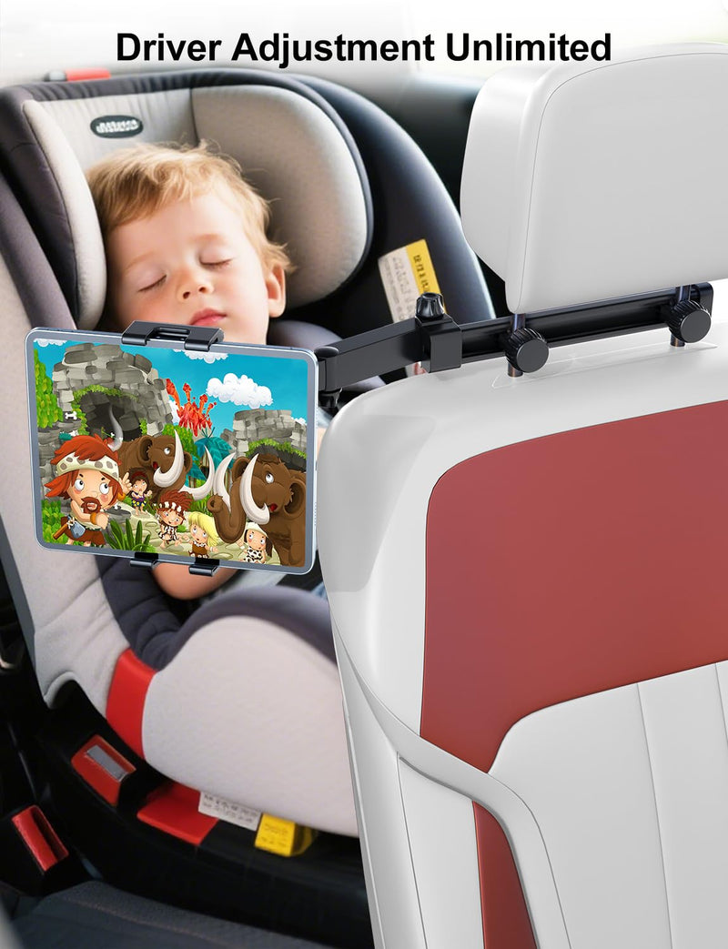 PLDHPRO Tablet Holder for Car Headrest, Backseat iPad Mount with Foldable Extension Arm, Road Trip Accessories for Kids, Fits 5.5-14.6" Tablets & Phones, iPad Pro Air Mini, Galaxy Tab, Fire HD