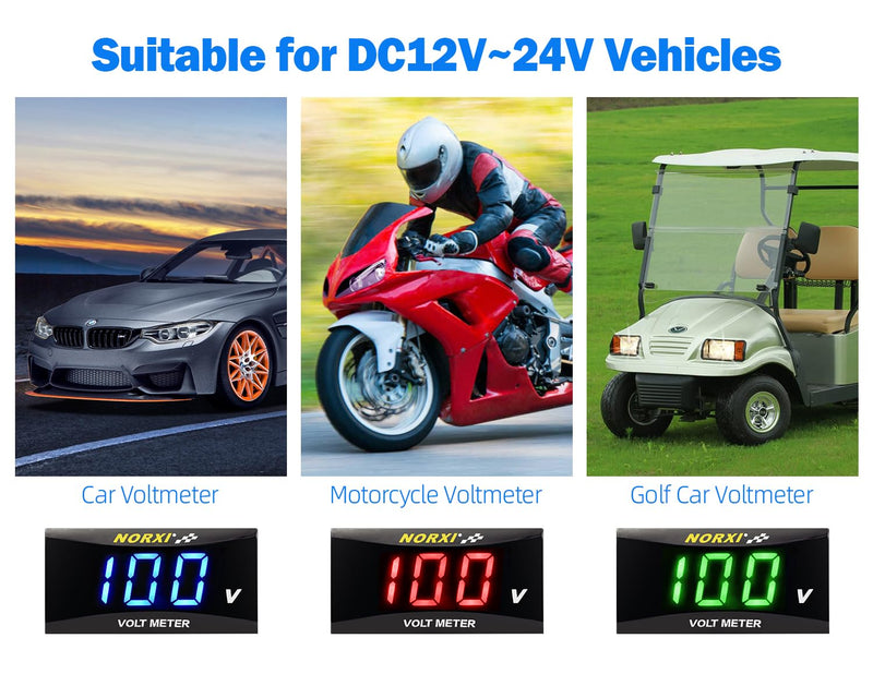 DC 12V Car Digital Voltmeter, Digital Volt Meter 12 Volt LED Display Voltage DC 12-100V Voltage Gauge Waterproof, Volt Gauge for Car Motorcycle SUV Boat, Blue