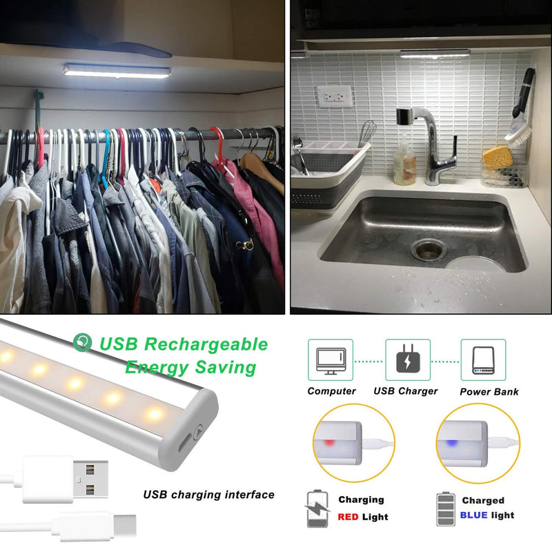 LDOPTO Under Cabinet Lights Wireless 4 Pack, Rechargeable Battery Operated Lights with Remote, Dimmable Led Closet Lights, Under Counter Lights Stick-on Touch Night Light for Kitchen, 3 Colors 4 PCS
