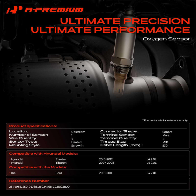 A-Premium Upstream Heated O2 Oxygen Sensor Compatible with Hyundai & Kia Models-Elantra 2010 2011 2012, Tiburon 2007 2008, Soul 2010 2011, L4 2.0L, Replace# 3921023800
