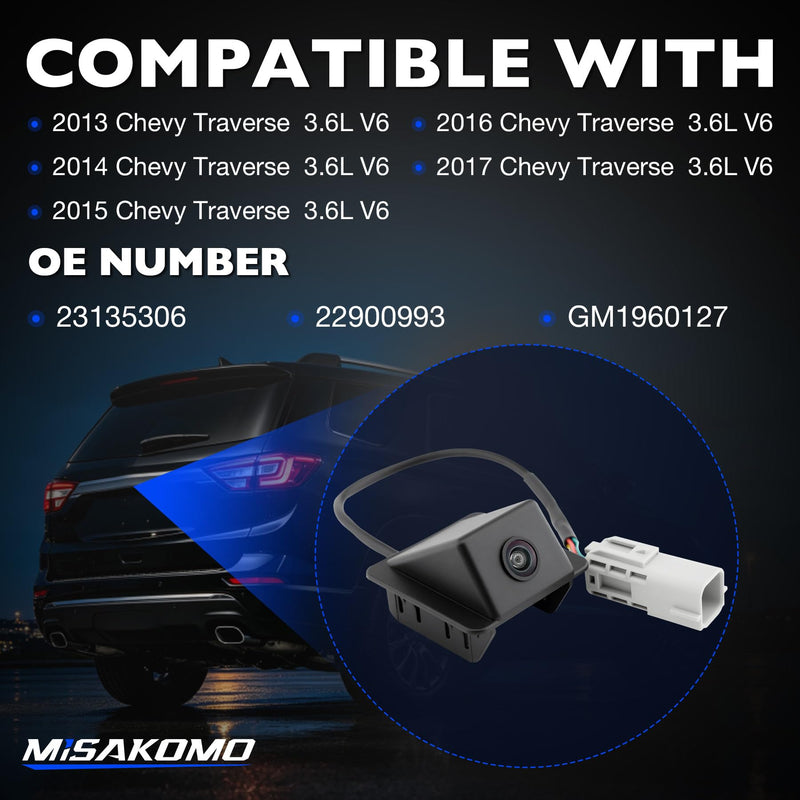 Backup Camera Compatible with Chevy Traverse 2013-2017 V6 3.6L Replaces 23135306 22900993 GM1960127 Rear View Park Assist Camera