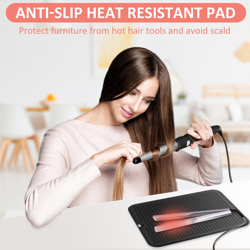  [AUSTRALIA] - Heat Resistant Mat Large Silicone Hot Hair Tools Mat for Curling Irons Flat Iron Hair Straightener Portable Hair Styling Tools Hot Pad Cover Black