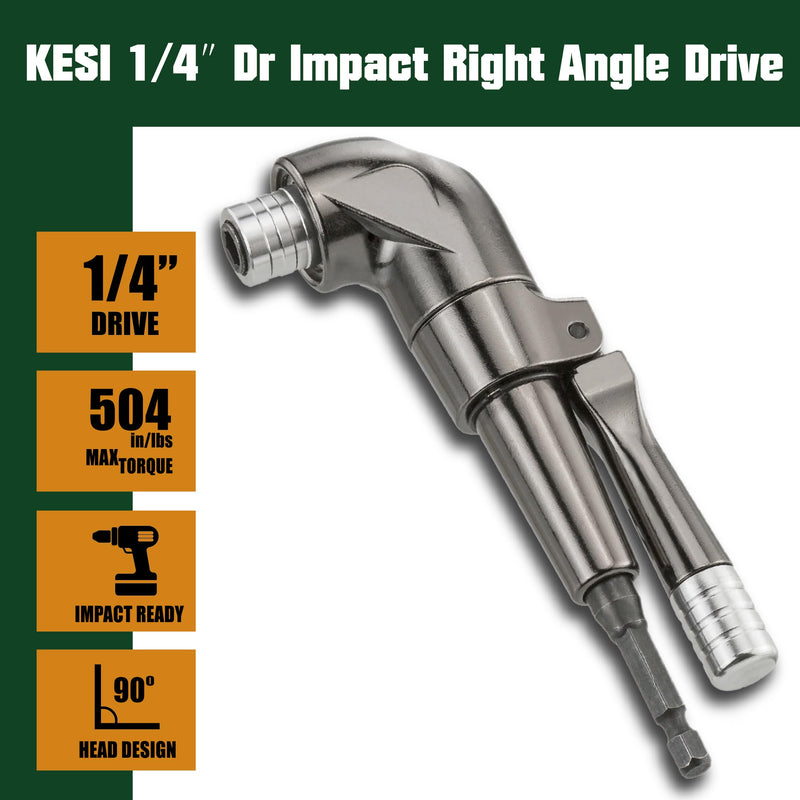 KESI Tool 1/4" Dr Impact Right Angle Drill Attachment, Right Angle Drill, 360° Rotating Head, 90° Adjustable Handle, Quick-Release Mechanism, Compatible with Impact Drivers & Manual Tools 1/4" Drive
