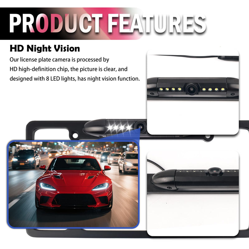 License Plate Backup Camera,8 LED HD Night Vision Reverse Camera with 170° Wide Angle,Waterproof Backup Cameras License Plate Mount Car Accessories Fits US Licenses Plates