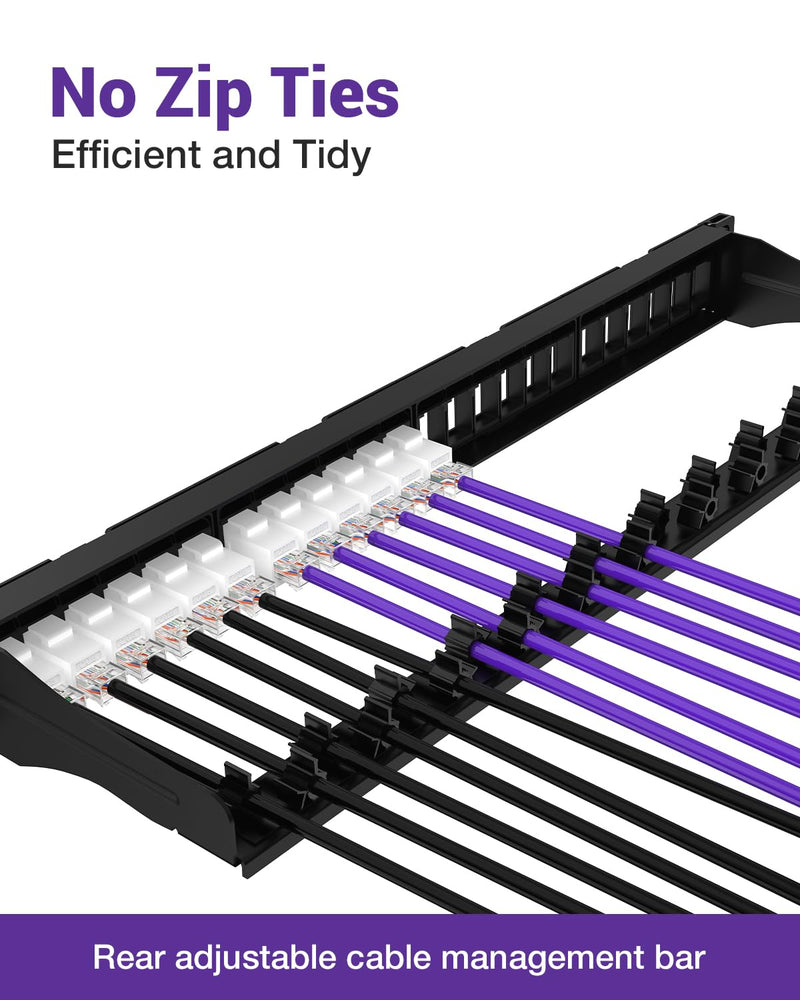 VCE Cat6 Patch Panel 24 Port, 1U Blank Removable Panel with Adjustable Rear Cable Management Bar for RJ45, HDMI, Coax, Speaker Keystones, 19 inch, 1 Pack