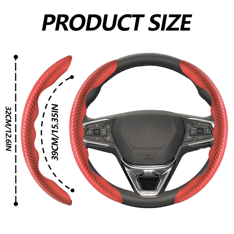 2pcs Universal Fit Carbon Fiber Steering Wheel Cover, Anti-Skid Steering Wheel Cover/Segmented Steering Wheel Protector/Car Interior Accessories (red) red