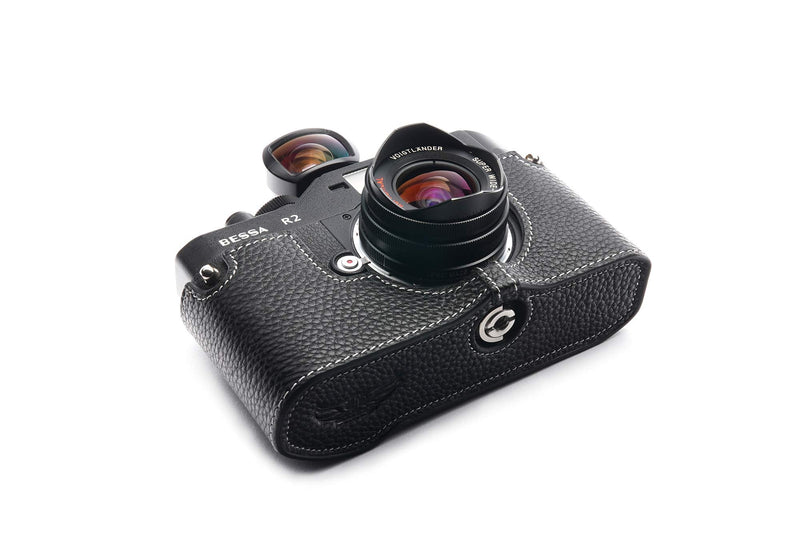 Voigtlander Bessa R2 Case, BolinUS Handmade Genuine Real Leather Half Camera Case Bag Cover for Voigtlander BESSA R4M R4A R3M R3A R2S R2C R2A R2M R2 T Camera with Hand Strap (Black) Black
