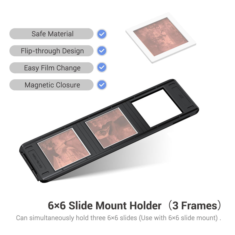 JJC 6x6 Slide Mount Holder, Acid-Free ABS Made, Flip-Through Magnetic Close | Compatible with Film Scanner, Mobile Film Scanner Convert & Negative Film Digitizer, Maintains Film Flat & Stable for Copying