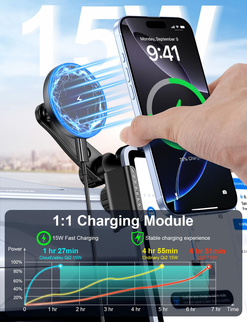 Tesla Car Mount Charger, [Heat Restriction] [LED RGB HandsFree] Wireless Car Phone Holder Charger, Magnetic Phone Holders for Your Car for Tesla Model Y/3/S/X Screen for 16/15/14/13/12 Series