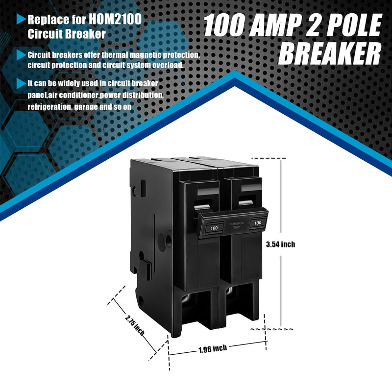 100 Amp 2 Pole Breaker,Replace for HOM2100 Circuit Breaker,100 Amp 2 Pole,120/240V,Compatible with Most Load Centers.Plug-in Circuit Breaker,Thehermal Magnetic Protection,5 Year Warranty 100 AMP
