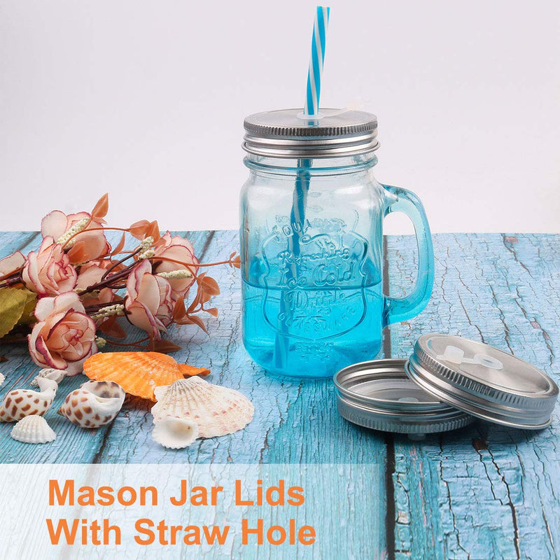 uxcell 4pcs Stainless Steel Wide Mouth Mason Jars Lids with Straw Hole Canning Lids for Drinking & Food Storage