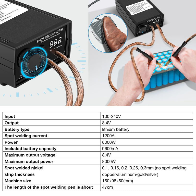 Hosyond 8000W Handheld Battery Spot Welder, Portable DIY Welding Machine, High-Power Spot Welder with Nickel Strip for 18650 Lithium Batteries