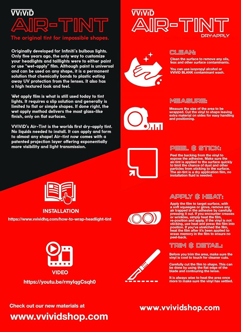 VViViD® Smoke Black Gloss Vinyl Headlight Foglight Transparent Tint Wrap Self-Adhesive (16" x 48" w/Detailer and Felts) 16" x 48" w/ Detailer