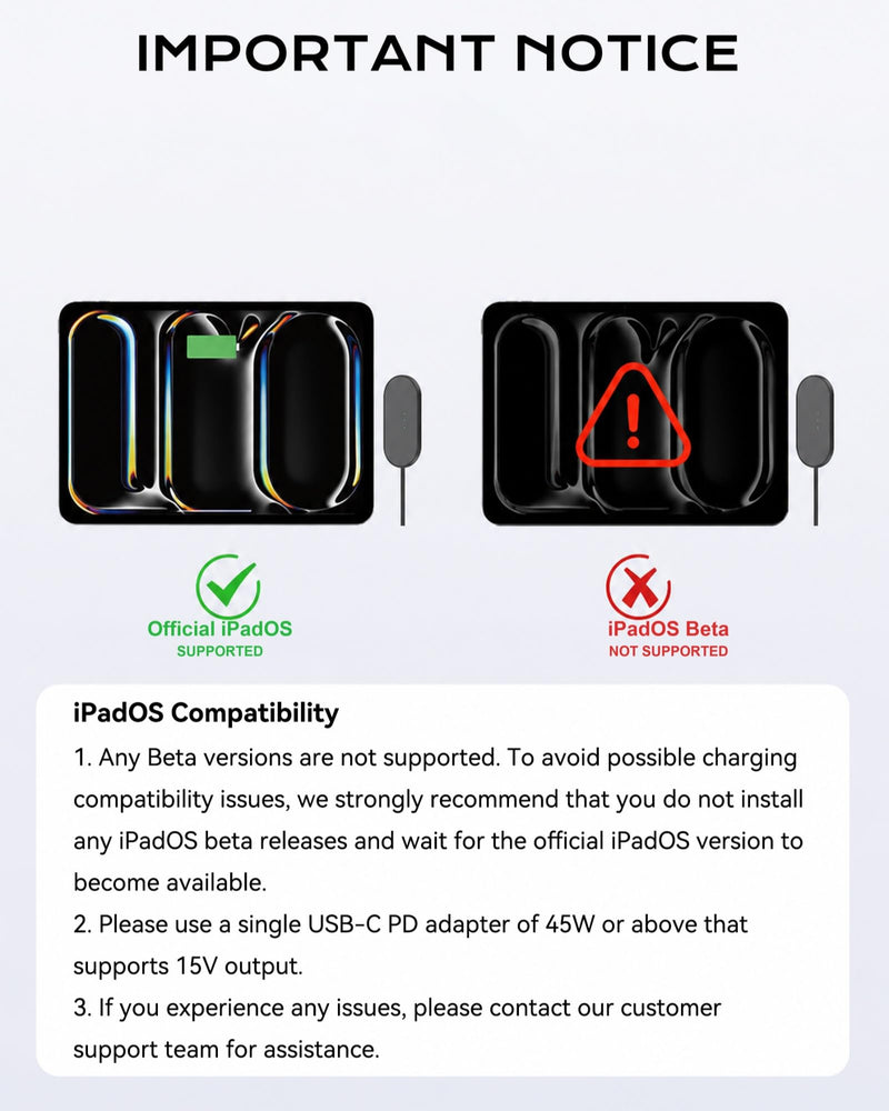 Magnetic Wireless Charger for iPad, PIN Smart Connector Charger | for iPad Pro 11 (1st/2nd/3rd/4th) & iPad Air 11 (M2/M3/M4) & Air 10.9 (4th/5th)ONLY, 18W Wireless Charging Pad (Adapter Not) iPad Pro 11" 1-4 & Air 11" M2/M3/M4 &Air 10.9" 4/5