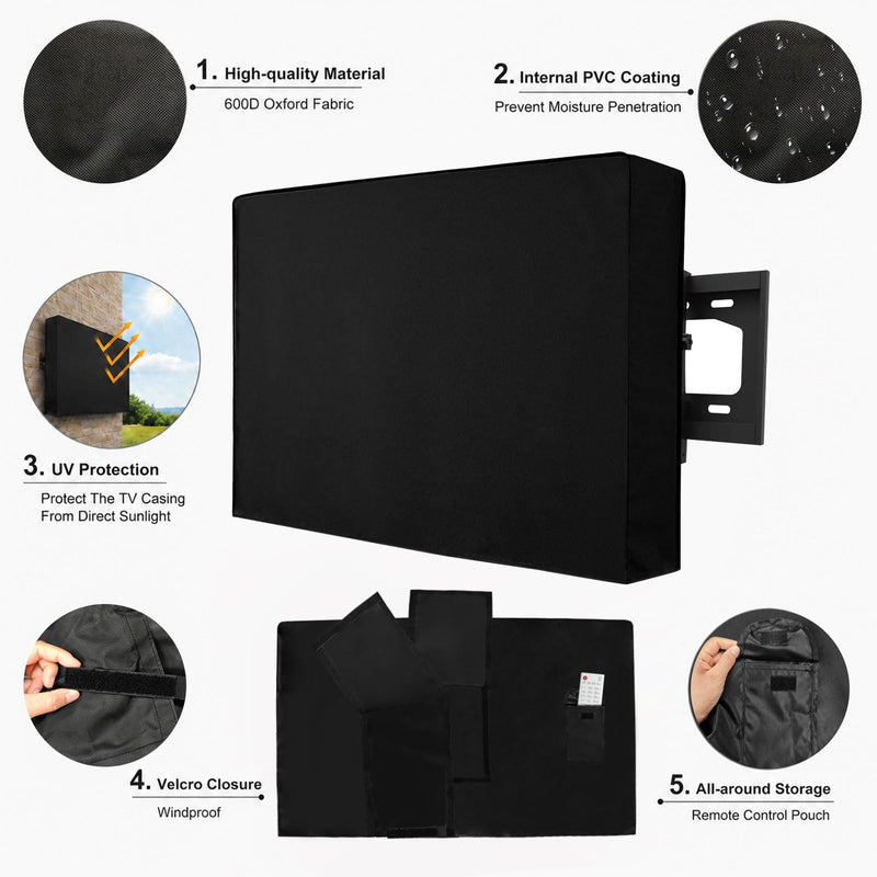Weatherproof Outdoor TV Cover 52 to 55 Inch: Outside Waterproof Screen Protector, Television Cover for Wall Mounts & Stands (Black)