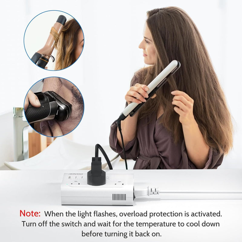 DOACE 220V to 110V Converter for European Travel - 350W Voltage Converter US to Europe with 4 QC+PD Chargers for Using U.S. Devices Abroad - Hair Straightener Shaver Toothbrush Laptop Camera Phone White