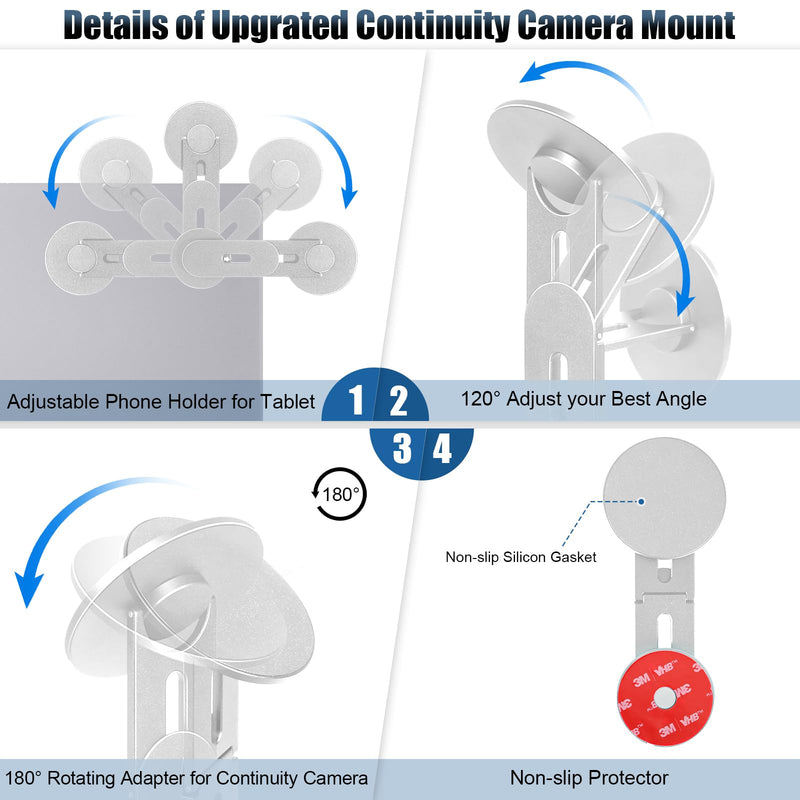 Updated Magnetic Laptop Phone Holder - Adjustable Continuity Camera Mount Stand Compatible with MagSafe, Slim Laptop Mount Computer Expansion Bracket for All Smartphone Silver