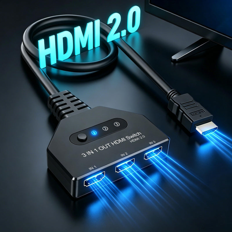 HDMI Switch 3 in 1 Out-HDCP 2.2, 4K@60hz 3 Way hdmi Splitter Supports Full 1080P 3D Compatible with Roku Fire TV Stick HDTV PS4/PS5 Xbox One Chromecast, Compatible with Mac/Win/Linux