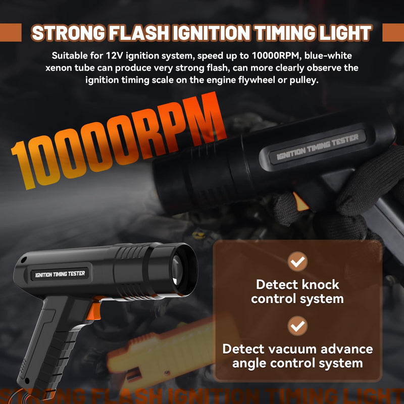Timing Light Automotive 12V Engine Ignition Timing Light for 2&4 Stroke Petrol Engine Strong Flash & Multi-Protection Inductive Timing Lights for Car, Motorcycle