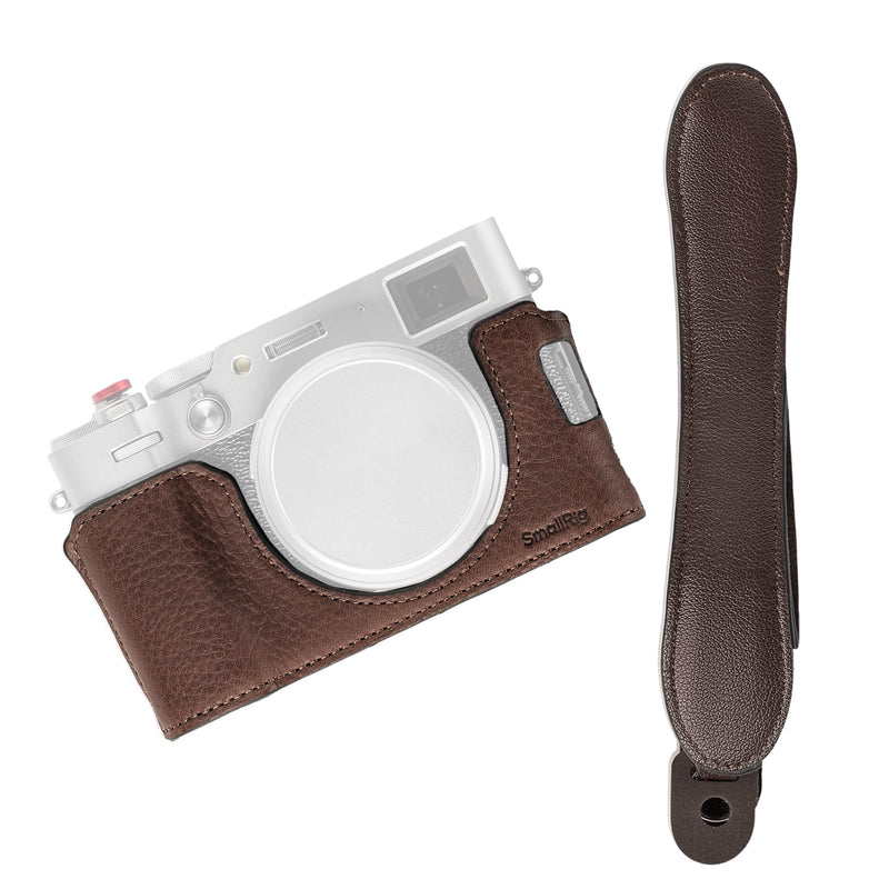 SMALLRIG Retro Half Leather Case for Fujifilm X100VI with Neck Strap, Brown | Genuine Leather Half Case with Aluminum Alloy Frame and Shoulder Strap