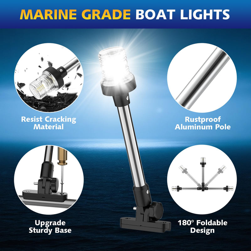 6 Inches Pontoon Stern Light Bimini Mount, Bimini Light for Pontoon Boat LED Waterproof IP67, 3NM Boat Anchor Lights LED Marine Folding Rear White Navigation Running Lights for Night 6 Inches