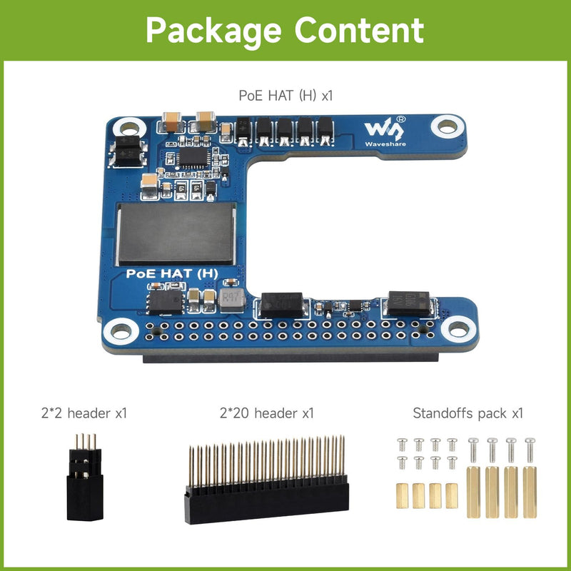 Waveshare Power Over Ethernet HAT (H), Compatible with Raspberry Pi 5 / CM 5, 5V 5A Output, Stable Performance, Supports 802.3af/at Network, Isolated Switched-Mode Power Supply, PoE HAT, Board ONLY