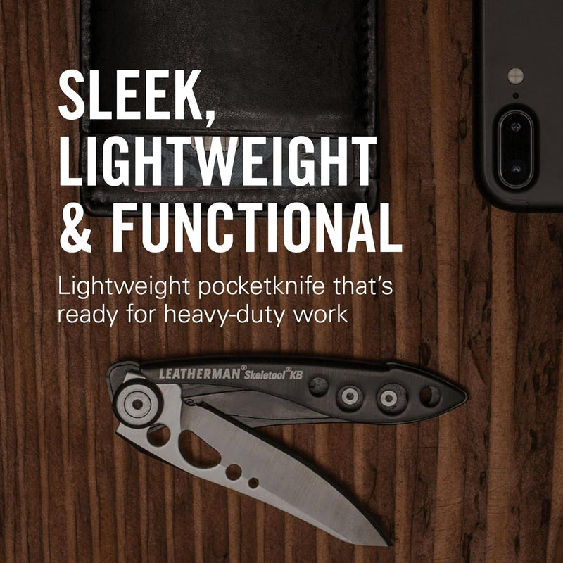 Leatherman, Skeletool KB Pocketknife with Straight Edge, Stainless Steel Blade and Bottle Opener, Onyx Black