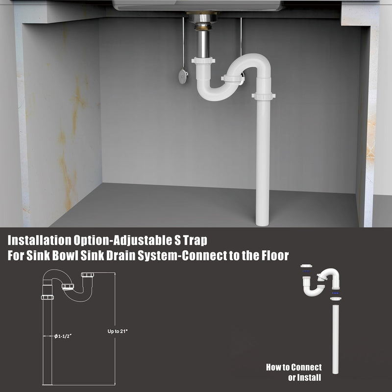 Kitchen Sink Drain Kit,1-1/2" Sink Drain Plumbing Kit - Universal P-Trap Replacement for Kitchen & Bathroom Sinks with Pipe Repair Accessories