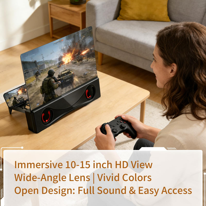 12" Phone Screen Magnifier with Speaker Mini 3D HD Foldable Amplifier for Movies & Gaming-Portable Home Theater Clear Audio,Supports All Smartphones for Family,Seniors,Travel F12