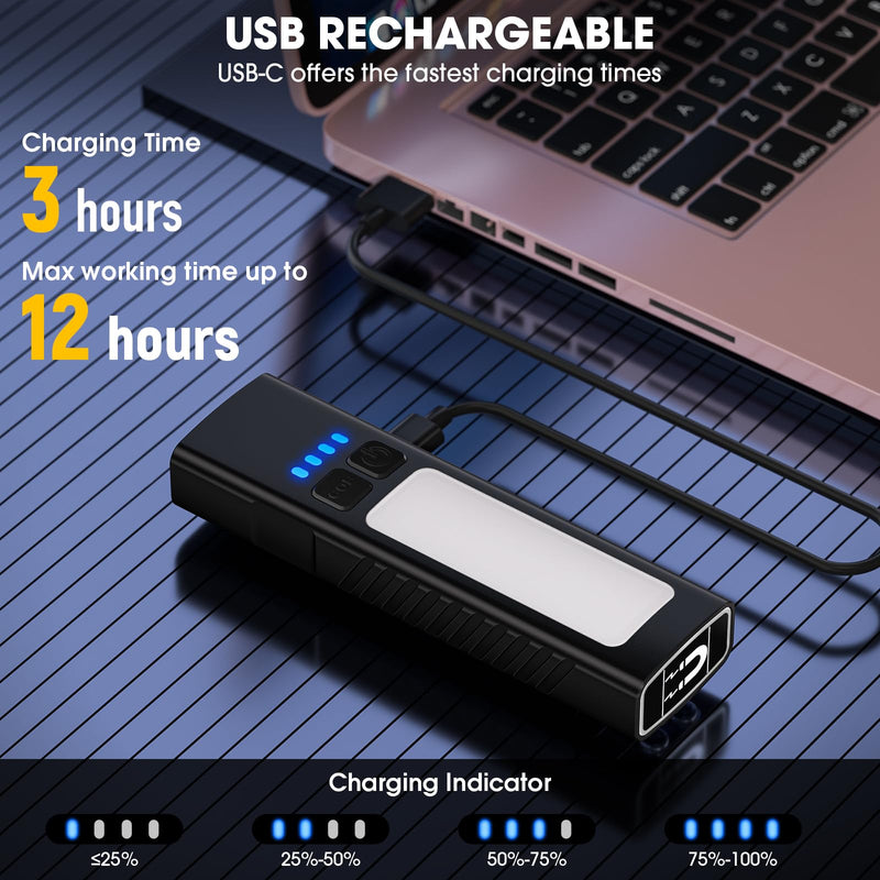 2pack Rechargeable EDC Flat Flashlight with COB Lights, UV, Red, Super Bright LED Combo 3in1 Portable Pocket lights, Pocket Mini Magnetic EDC Flashlight with Clip for Working, Repairing, Emergencies 2PCS